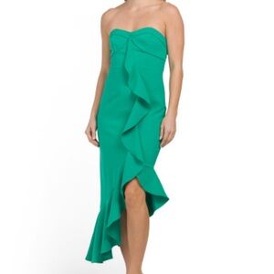 Liv Foster  Botanical Green crepe asymmetrical midi dress